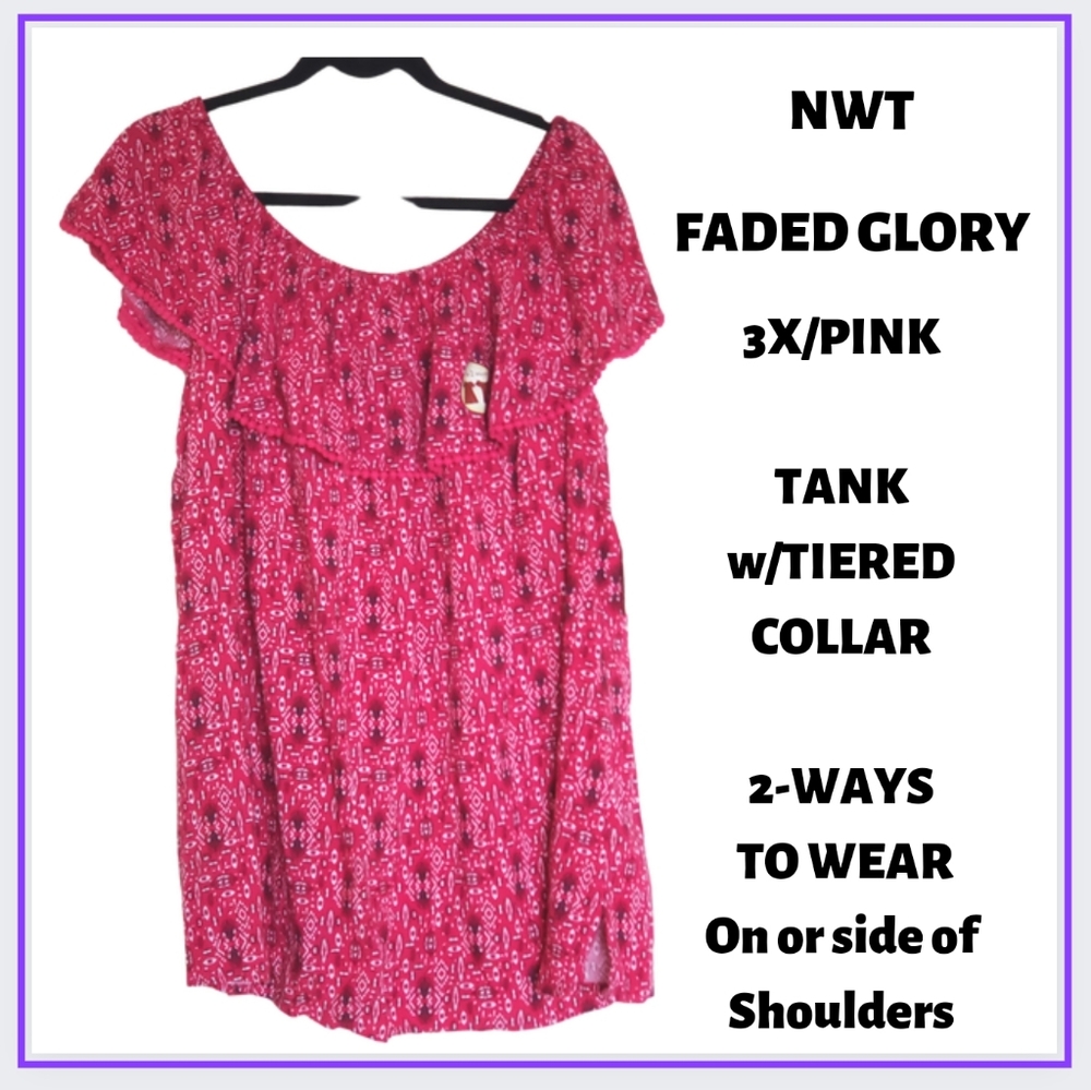 NWT / FADED GLORY TOP 3X / PINK